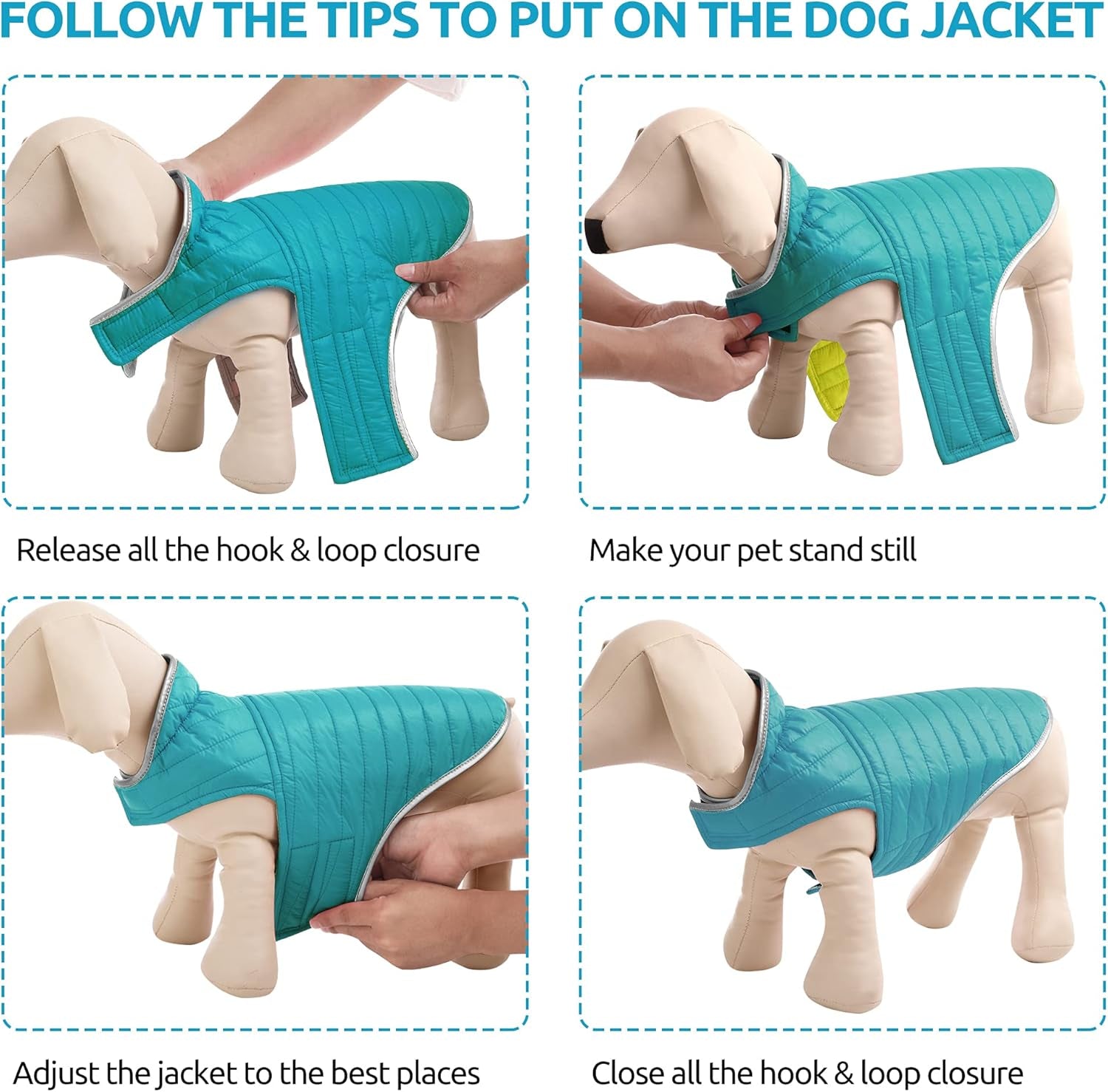 Cold Weather Dog Jacket, Reversible Waterproof Adjustable Reflective Ultra-Lightweight Dog Vest for Small, Medium, Large Dogs, Blue/Yellow Large