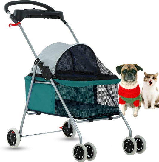 Dog Stroller Pet Stroller Cat Strollers Jogger Folding Travel Carrier Durable 4 Wheels Doggie Cage with Cup Holders 35Lbs Capacity Waterproof Puppy Strolling Cart for Small-Medium Dogs, Cats - Teal