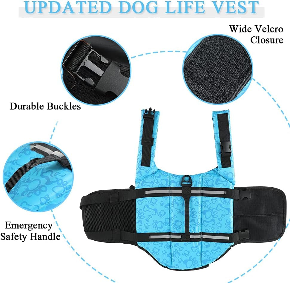 Dog Life Vests,Pet Safety Swimsuit Preserver for Swimming Pool Canoeing Boating, Dog Life Vest for Small/Medium/Large Dogs, Blueflower/M
