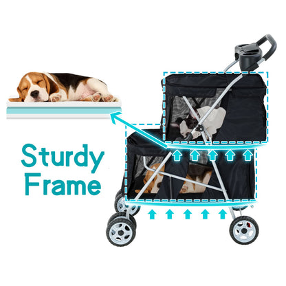 Double Pet Strollers for 2 Dogs and Cats 4 Wheel Doggie Small Medium Pets with Safety Belts Folding Portable Dog Cat Storage Basket Travel Jogger (Black), 30 X 19 40 Inch