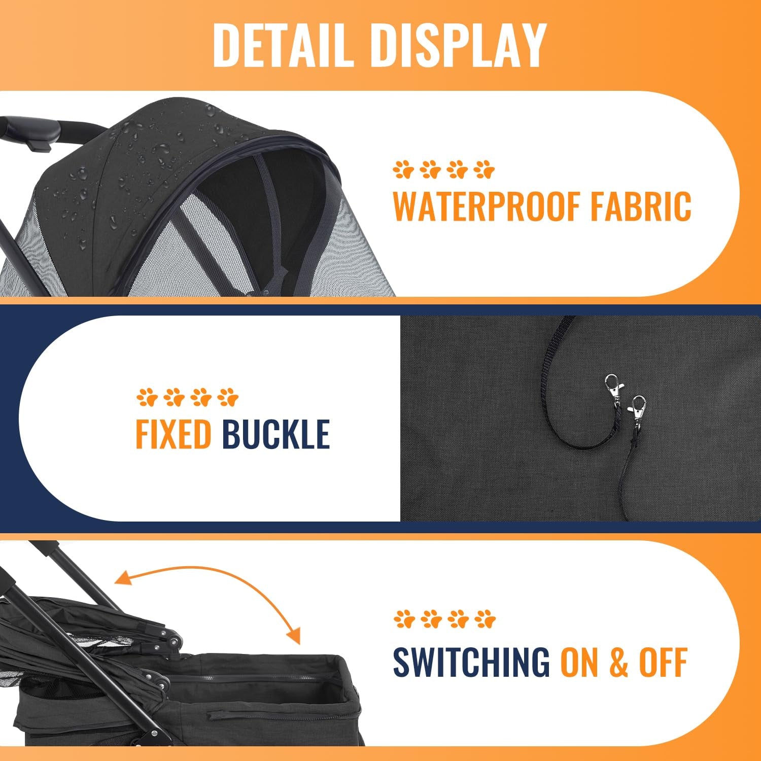3-Wheels Multi-Function Pet Stroller - Lightweight Travel Jogging Stroller for Small and Medium-Sized Pets, Black