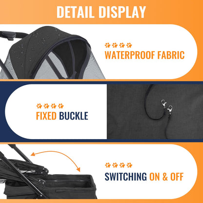 3-Wheels Multi-Function Pet Stroller - Lightweight Travel Jogging Stroller for Small and Medium-Sized Pets, Black