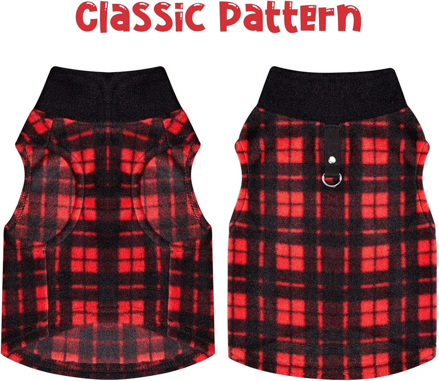 3 Pieces Christmas Small Medium Dog Sweater Pet Clothes with Leash Ring Soft Fleece Pullover Puppy Warm Sweaters Santa Hat Pattern Vest Xmas Red Plaid Winter Clothes for Cats (Medium)