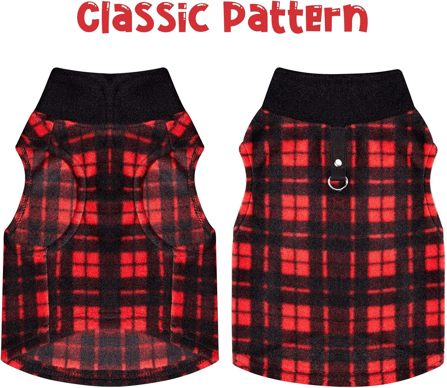 3 Pieces Christmas Small Medium Dog Sweater Pet Clothes with Leash Ring Soft Fleece Pullover Puppy Warm Sweaters Santa Hat Pattern Vest Xmas Red Plaid Winter Clothes for Cats (Medium)