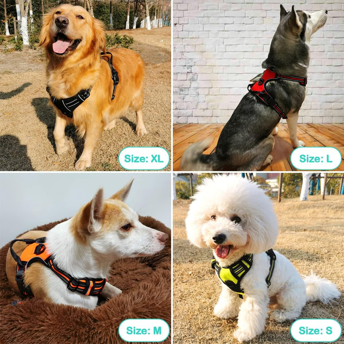 No-Pull Dog Harness Reflective Vest for Easy Walking Small Medium Large Pets (M-Medium, Yellow Green)