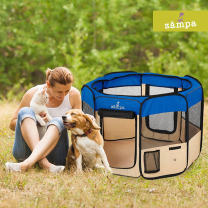 Puppy Pop up Portable Playpen for Dog and Cat, Foldable | Indoor/Outdoor Kitten Pen & Travel Pet Carrier + Carrying Case (Blue, Extra Small (29"X29"X17"))
