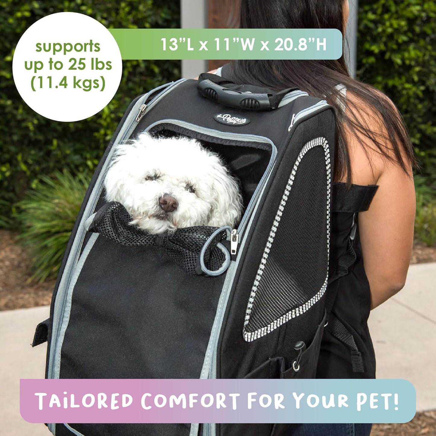 5-In-1 PET Carrier, Features: Rolling, Top Handle, Backpack, Luggage Attachment, Car Seat All in ONE for Small to Medium Dog, Cat, Bunny, Supports Pets up to 25LBS - Pepper