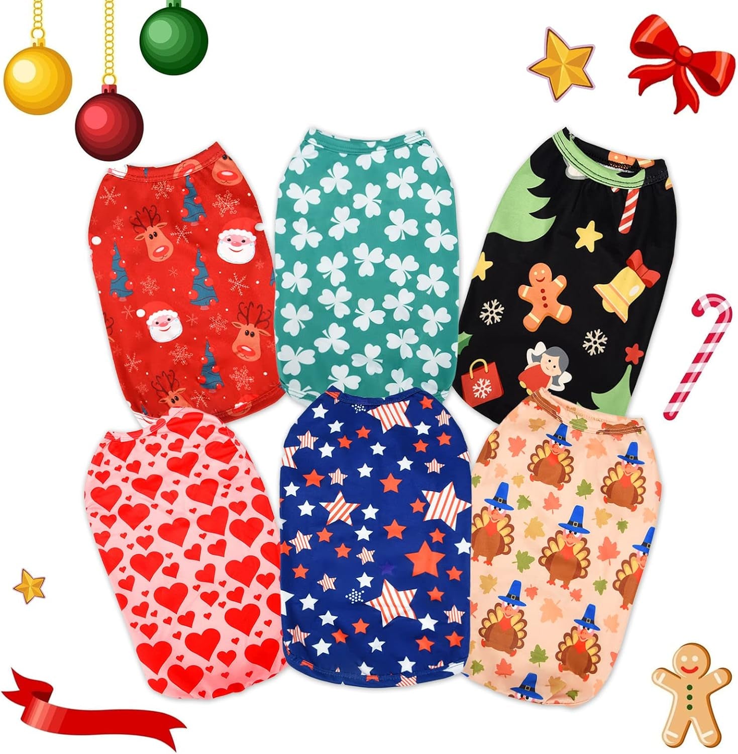 6 Pieces Dog Shirt Holiday Pet Vest Shirt Apparel Festival Puppy Dog Cute T-Shirt Clothes for Pet Christmas Valentine'S Day Irish Independence Day(Medium)