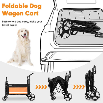 Pet Stroller for Large Dogs - Pullable All Terrain Wagon Cart, Folding Dog Stroller, One-Foot Brake Wagons with Ramp, Easy for Medium Senior Pets to Get in and Out, Ideal for Walking, Orange