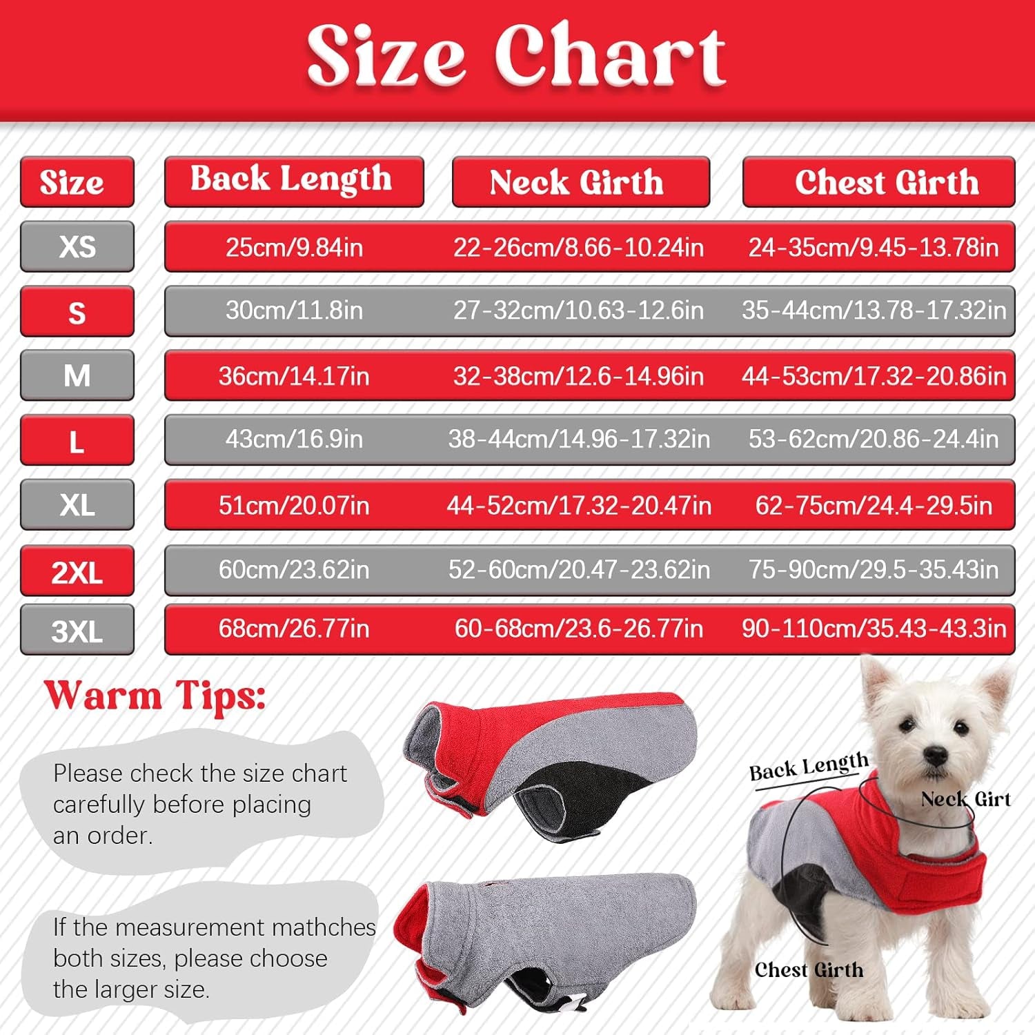 Fleece Dog Jacket, Apparel for Cold Weather, Reversible Soft Warm Dog Coat with Leash Hole, Safety Reflective Strap Adjustable Hook and Loop Puppy Clothes for Small Medium Large Pet (XS-3XL)