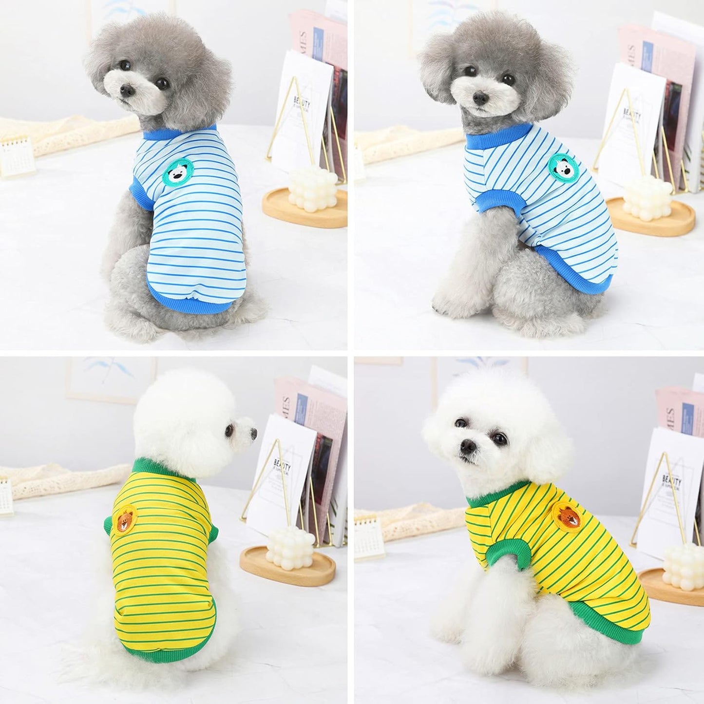 2 Pack Striped Dog Shirt Cotton Pet Clothes Cute Puppy Tshirt Costume, Soft Comfortable Doggy Vest Sleeveless Clothing Apparel, Dog Outfit for Small Medium Large Boy Girl Dogs Cats