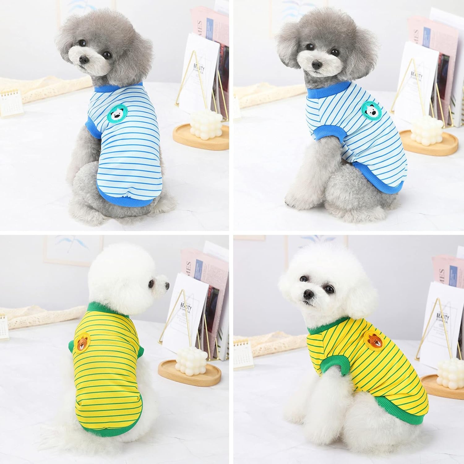 2 Pack Striped Dog Shirt Cotton Pet Clothes Cute Puppy Tshirt Costume, Soft Comfortable Doggy Vest Sleeveless Clothing Apparel, Dog Outfit for Small Medium Large Boy Girl Dogs Cats