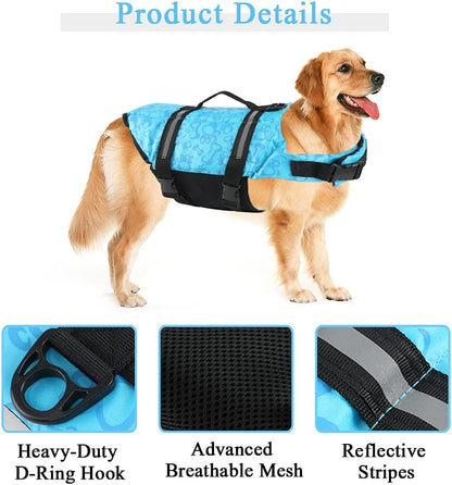 Dog Life Vests,Pet Safety Swimsuit Preserver for Swimming Pool Canoeing Boating, Dog Life Vest for Small/Medium/Large Dogs, Blueflower/M