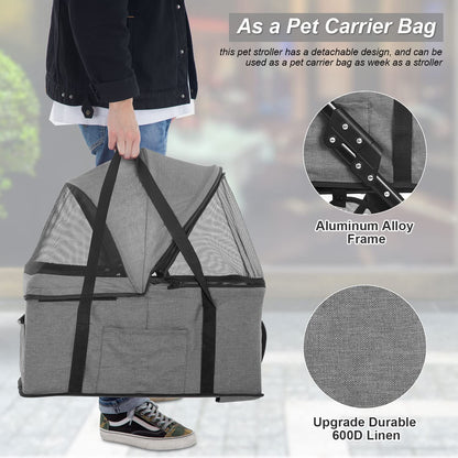 3 Wheels Pet Stroller Dog Cat Premium 3-In-1 Multifunction Stroller for Medium Small Dogs Cats Detachable Carrier Lightweight Folding Travel Stroller,Grey 15.0 Pounds 1.0 Count
