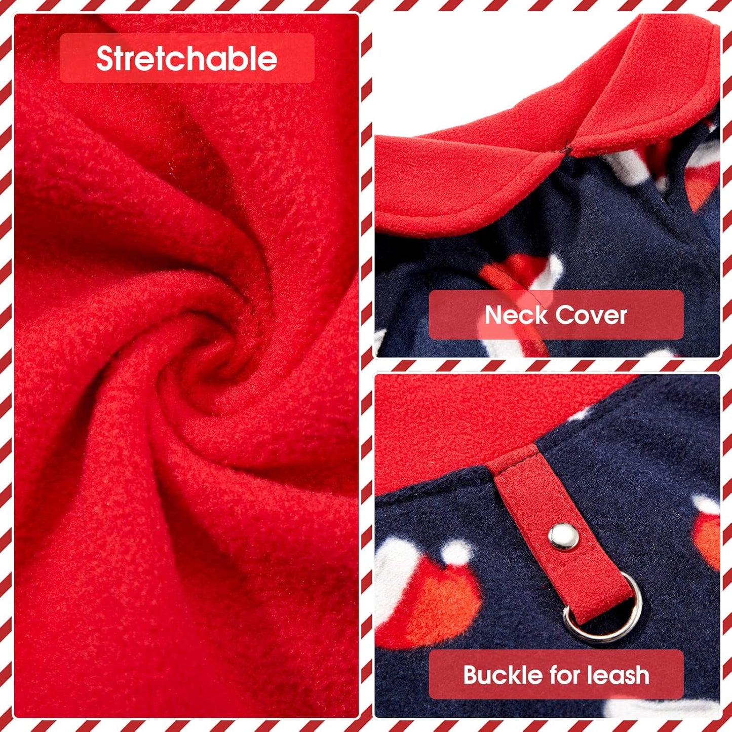 3 Pieces Christmas Small Medium Dog Sweater Pet Clothes with Leash Ring Soft Fleece Pullover Puppy Warm Sweaters Santa Hat Pattern Vest Xmas Red Plaid Winter Clothes for Cats (Medium)