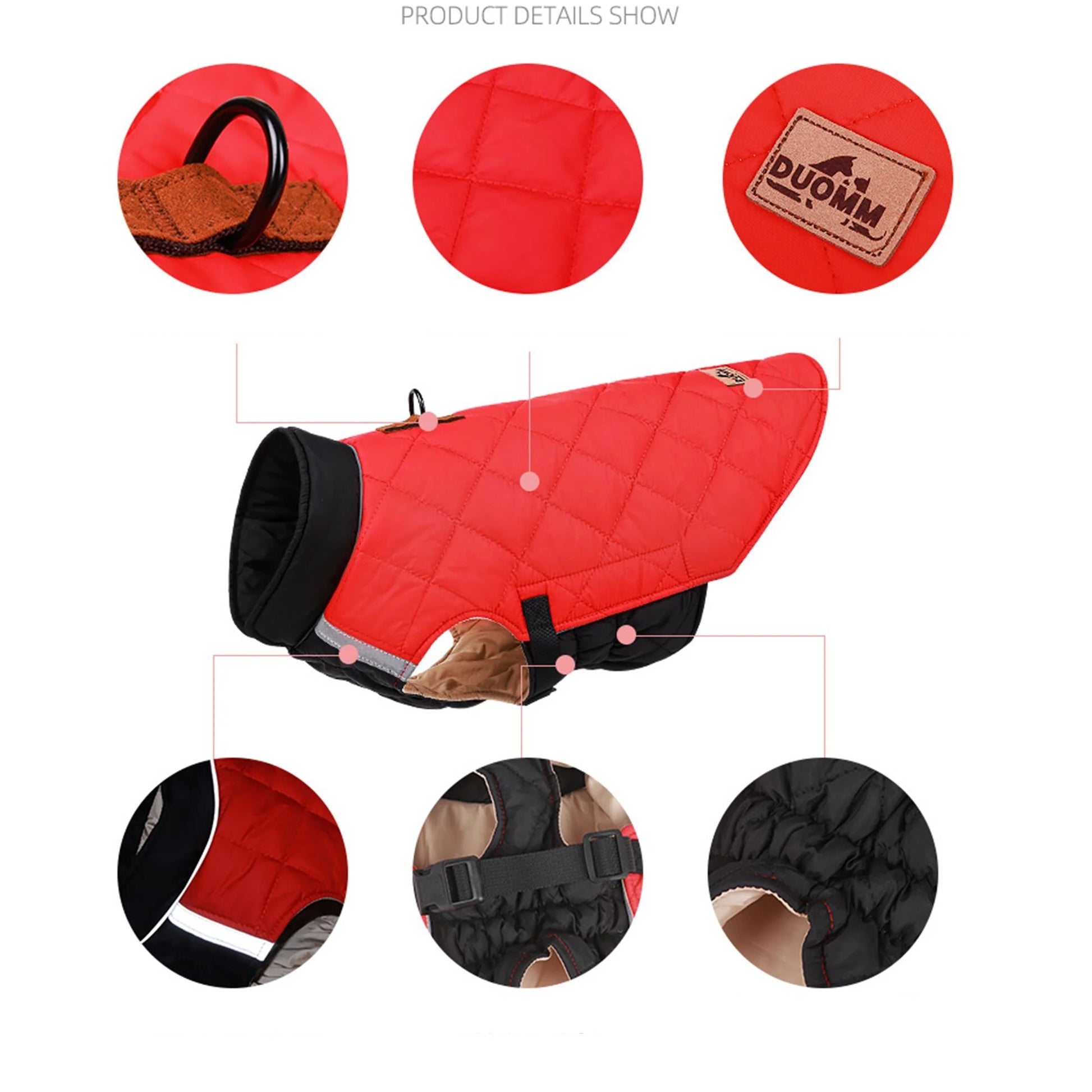 Dog Winter Coat Reflective Quilted Vest Pet Warm Cold Weather Windproof Fleece Jacket Clothes for Medium Large Small Dogs "Red, XL"