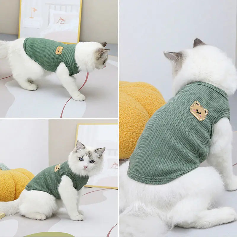 1Pc Green Bear Vest Pet Dog Clothes Cat Solid T-Shirt Clothing Dogs Thin Small Fashion Chihuahua Summer Breathable