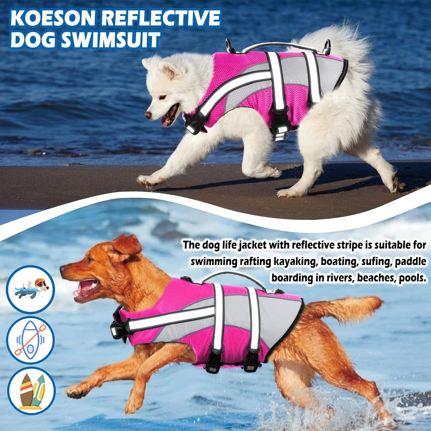 Ripstop Dog Life Jacket, Dog Life Vest with Superior Buoyancy Pet Swimming Safety Vest with Rescue Handle, Dog Float Coat Dog Life Preserver Lifesaver for Small Medium Large Dogs Pink XS