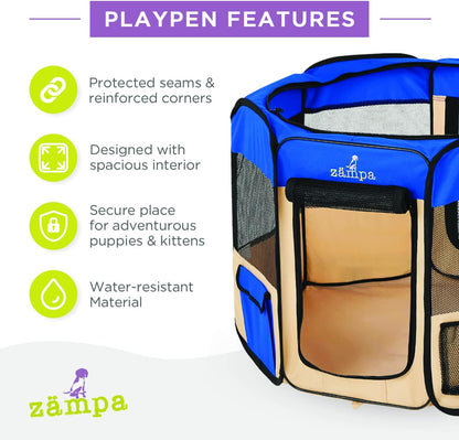 Puppy Pop up Portable Playpen for Dog and Cat, Foldable | Indoor/Outdoor Kitten Pen & Travel Pet Carrier + Carrying Case (Blue, Extra Small (29"X29"X17"))