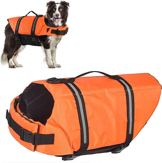 Dog Life Jacket,Adjustable Pet Safety Vest with Reflective Stripes,Swimming Coat for Small Medium Large Dogs(Orange, S)