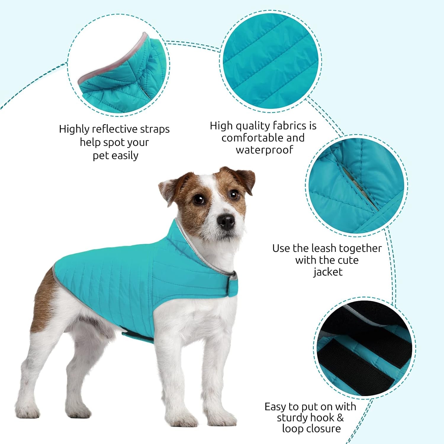 Cold Weather Dog Jacket, Reversible Waterproof Adjustable Reflective Ultra-Lightweight Dog Vest for Small, Medium, Large Dogs, Blue/Yellow Large