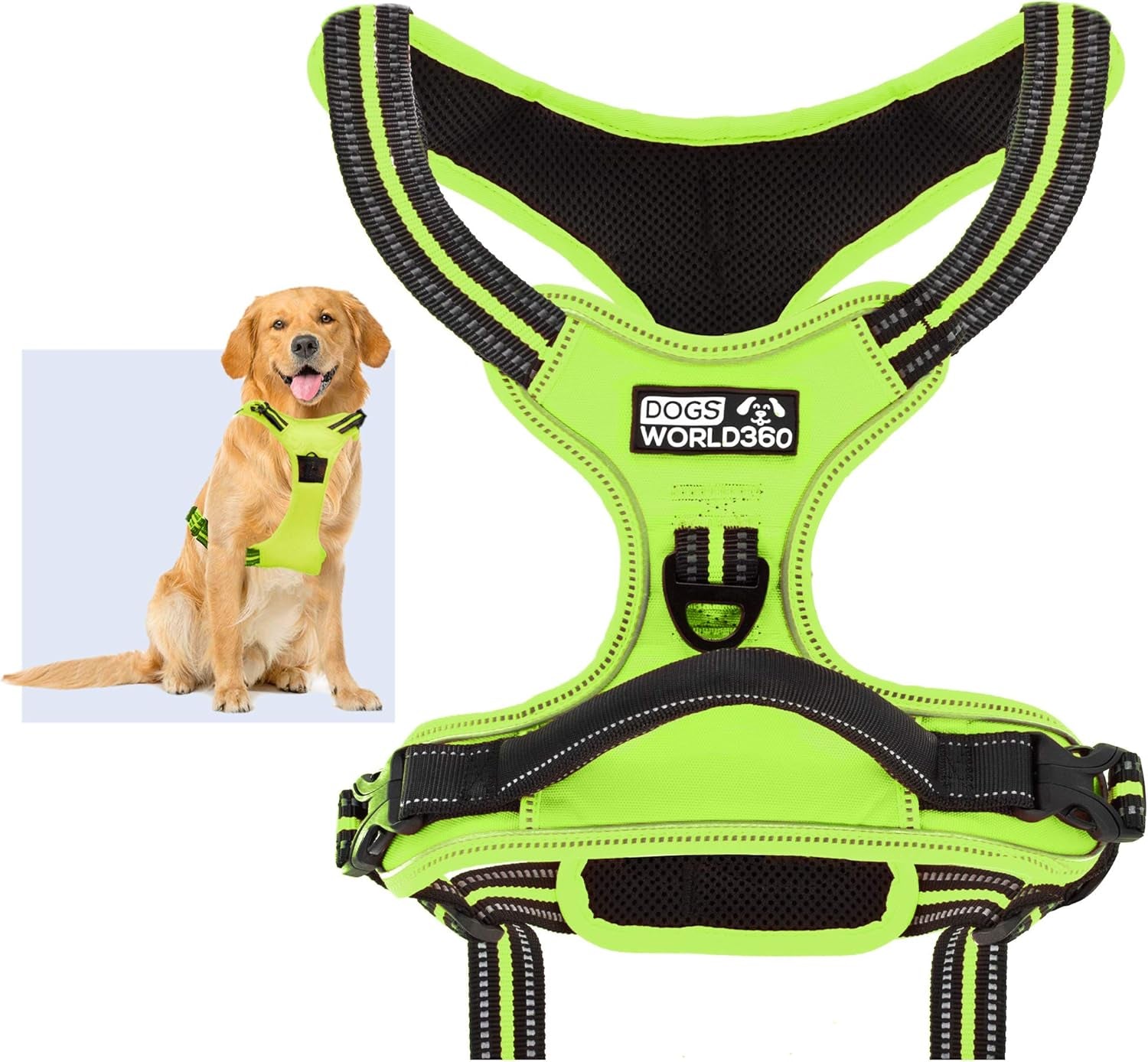 No Pull Dog Harness | Heavy-Duty Soft Padded Dog Vest | Adjustable Dog Vest Harness Harness for Dogs with 2 Leash Clips and Reflective Strips (Medium, Green)