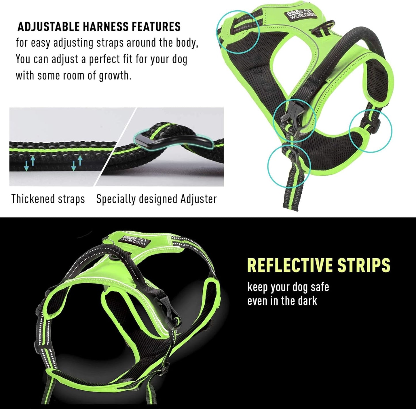 No Pull Dog Harness | Heavy-Duty Soft Padded Dog Vest | Adjustable Dog Vest Harness Harness for Dogs with 2 Leash Clips and Reflective Strips (Medium, Green)