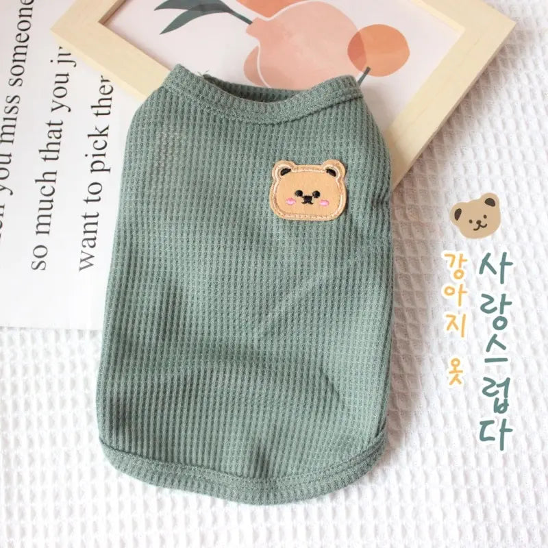 1Pc Green Bear Vest Pet Dog Clothes Cat Solid T-Shirt Clothing Dogs Thin Small Fashion Chihuahua Summer Breathable
