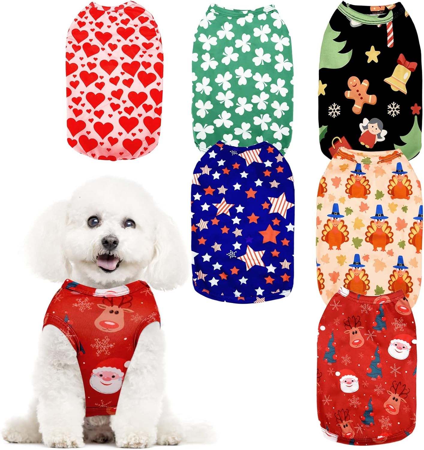 6 Pieces Dog Shirt Holiday Pet Vest Shirt Apparel Festival Puppy Dog Cute T-Shirt Clothes for Pet Christmas Valentine'S Day Irish Independence Day(Medium)