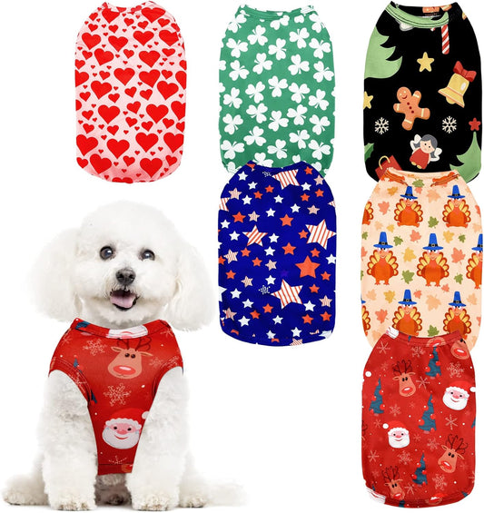 6 Pieces Dog Shirt Holiday Pet Vest Shirt Apparel Festival Puppy Dog Cute T-Shirt Clothes for Pet Christmas Valentine'S Day Irish Independence Day(Medium)