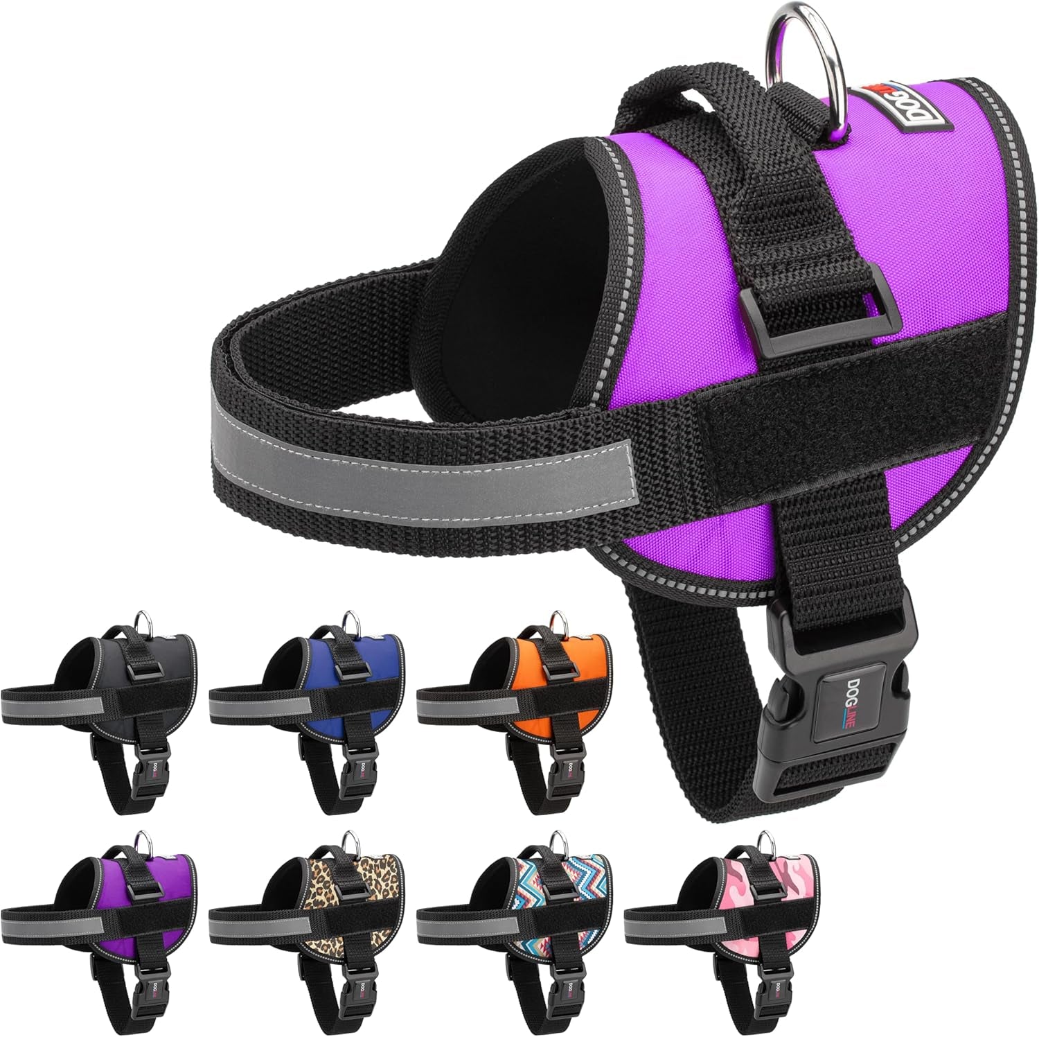 Dog Harness, Reflective No-Pull Adjustable Vest with Handle, Breathable No-Choke Harness for Small, Medium or Large Dogs Room for Patches Girth 18 to 24 in Purple