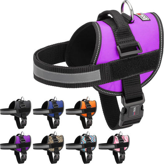 Dog Harness, Reflective No-Pull Adjustable Vest with Handle, Breathable No-Choke Harness for Small, Medium or Large Dogs Room for Patches Girth 18 to 24 in Purple