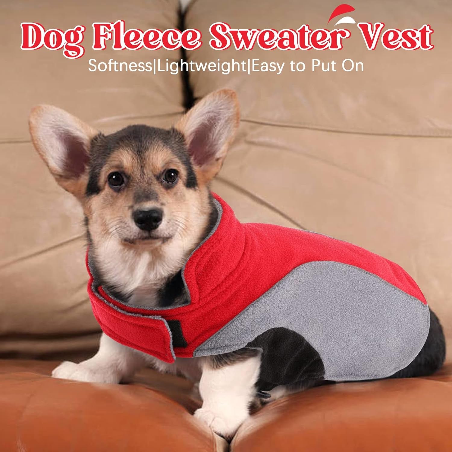 Fleece Dog Jacket, Apparel for Cold Weather, Reversible Soft Warm Dog Coat with Leash Hole, Safety Reflective Strap Adjustable Hook and Loop Puppy Clothes for Small Medium Large Pet (XS-3XL)