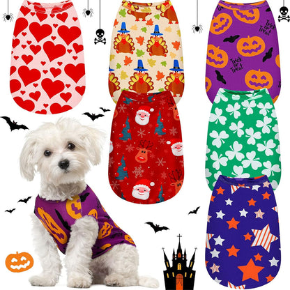 6 Pieces Holiday Dog Shirt Halloween Dog Clothes Thanksgiving Pet Clothes Seasonal Puppy Festival Vests Pet Shirts for Christmas(L(Fit 7-9Lbs))