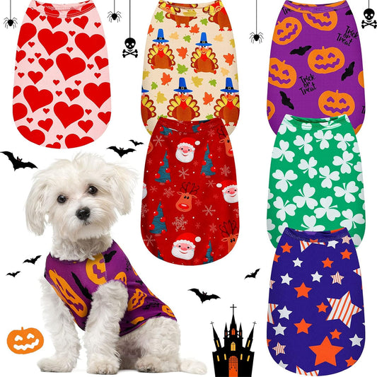 6 Pieces Holiday Dog Shirt Halloween Dog Clothes Thanksgiving Pet Clothes Seasonal Puppy Festival Vests Pet Shirts for Christmas(L(Fit 7-9Lbs))
