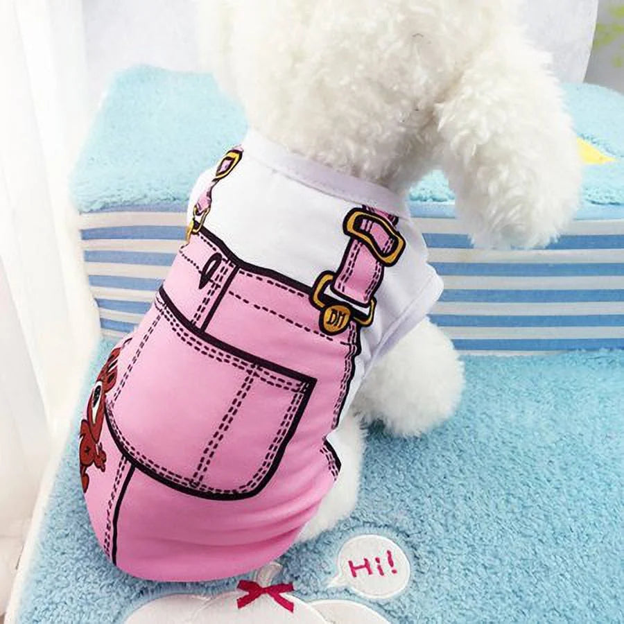Pet Dog Puppy Clothes Fake Strap Vest Shirt Dog Cotton Spring Summer Puppy Clothing T-Shirt