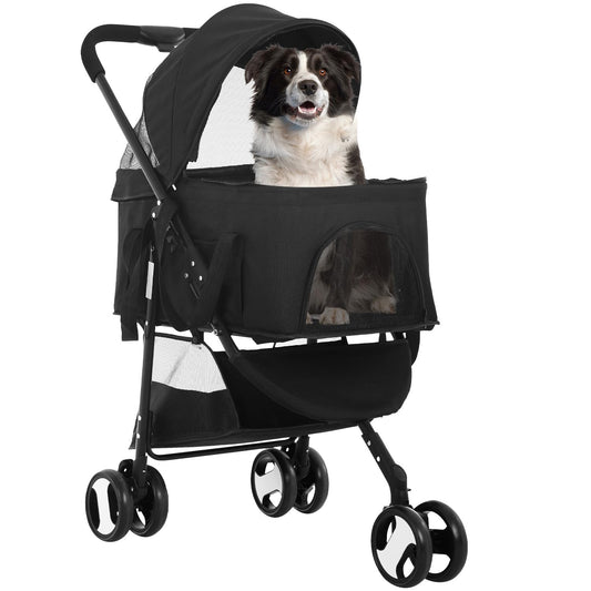 3-Wheels Multi-Function Pet Stroller - Lightweight Travel Jogging Stroller for Small and Medium-Sized Pets, Black