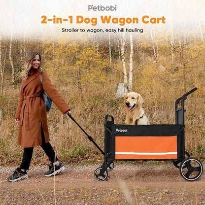 Pet Stroller for Large Dogs - Pullable All Terrain Wagon Cart, Folding Dog Stroller, One-Foot Brake Wagons with Ramp, Easy for Medium Senior Pets to Get in and Out, Ideal for Walking, Orange