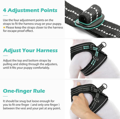 Small Dog Harness, Adjustable Puppy Harness, Soft Mesh Dog Harness for Small Dogs No Choke Dog Vest Harness Reflective Padded No Pull Dog Harness for Puppy Small Medium Dog Walking, Black, M