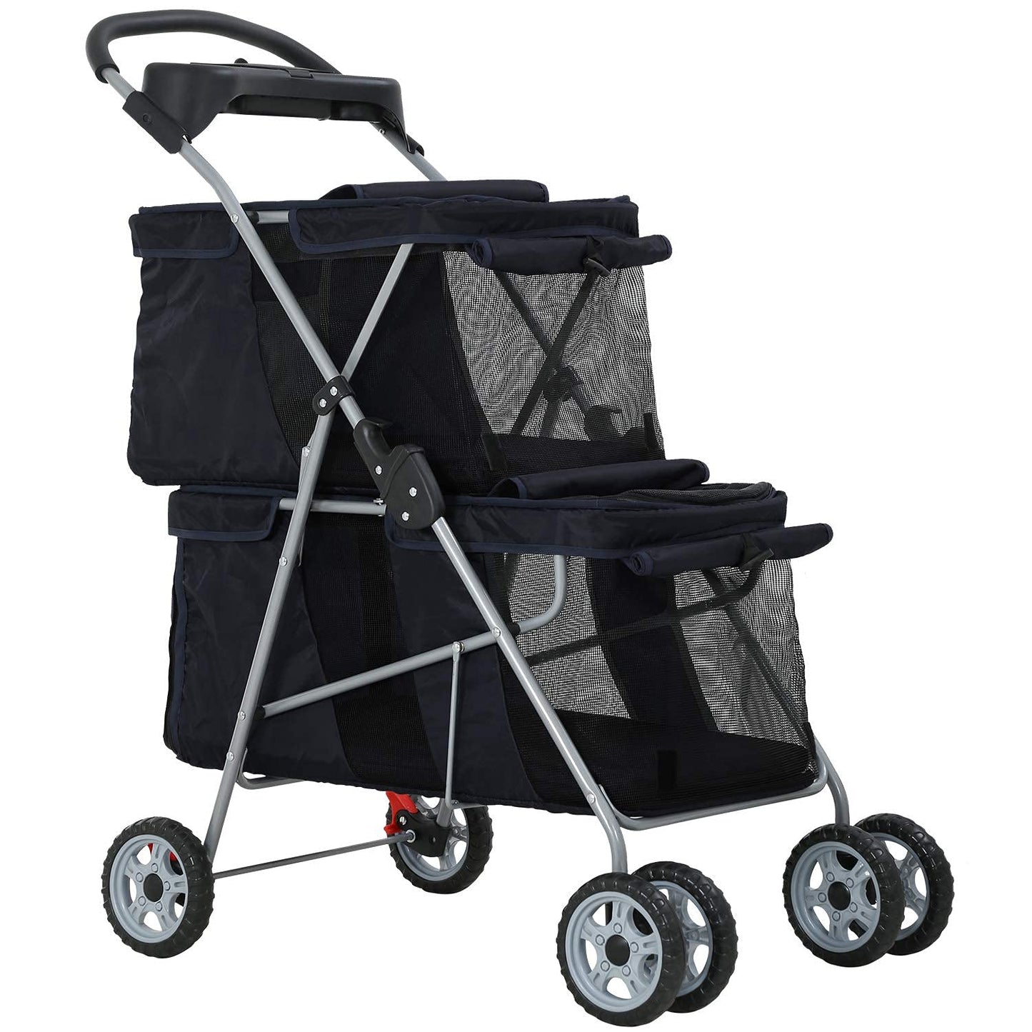Double Pet Strollers for 2 Dogs and Cats 4 Wheel Doggie Small Medium Pets with Safety Belts Folding Portable Dog Cat Storage Basket Travel Jogger (Black), 30 X 19 40 Inch