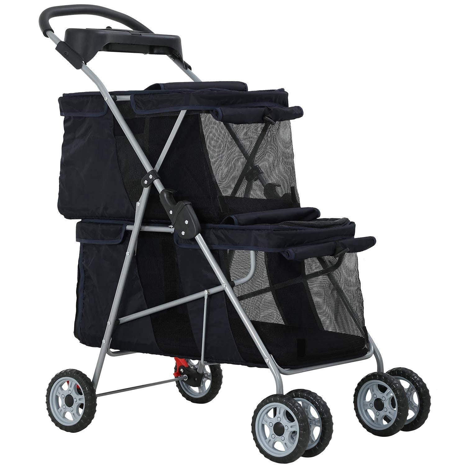 Double Pet Strollers for 2 Dogs and Cats 4 Wheel Doggie Small Medium Pets with Safety Belts Folding Portable Dog Cat Storage Basket Travel Jogger (Black), 30 X 19 40 Inch