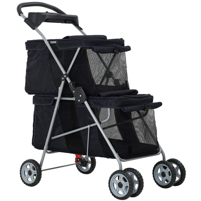 Double Pet Strollers for 2 Dogs and Cats 4 Wheel Doggie Small Medium Pets with Safety Belts Folding Portable Dog Cat Storage Basket Travel Jogger (Black), 30 X 19 40 Inch