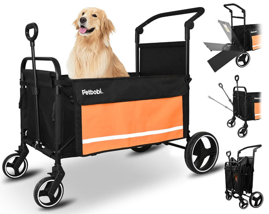 Pet Stroller for Large Dogs - Pullable All Terrain Wagon Cart, Folding Dog Stroller, One-Foot Brake Wagons with Ramp, Easy for Medium Senior Pets to Get in and Out, Ideal for Walking, Orange