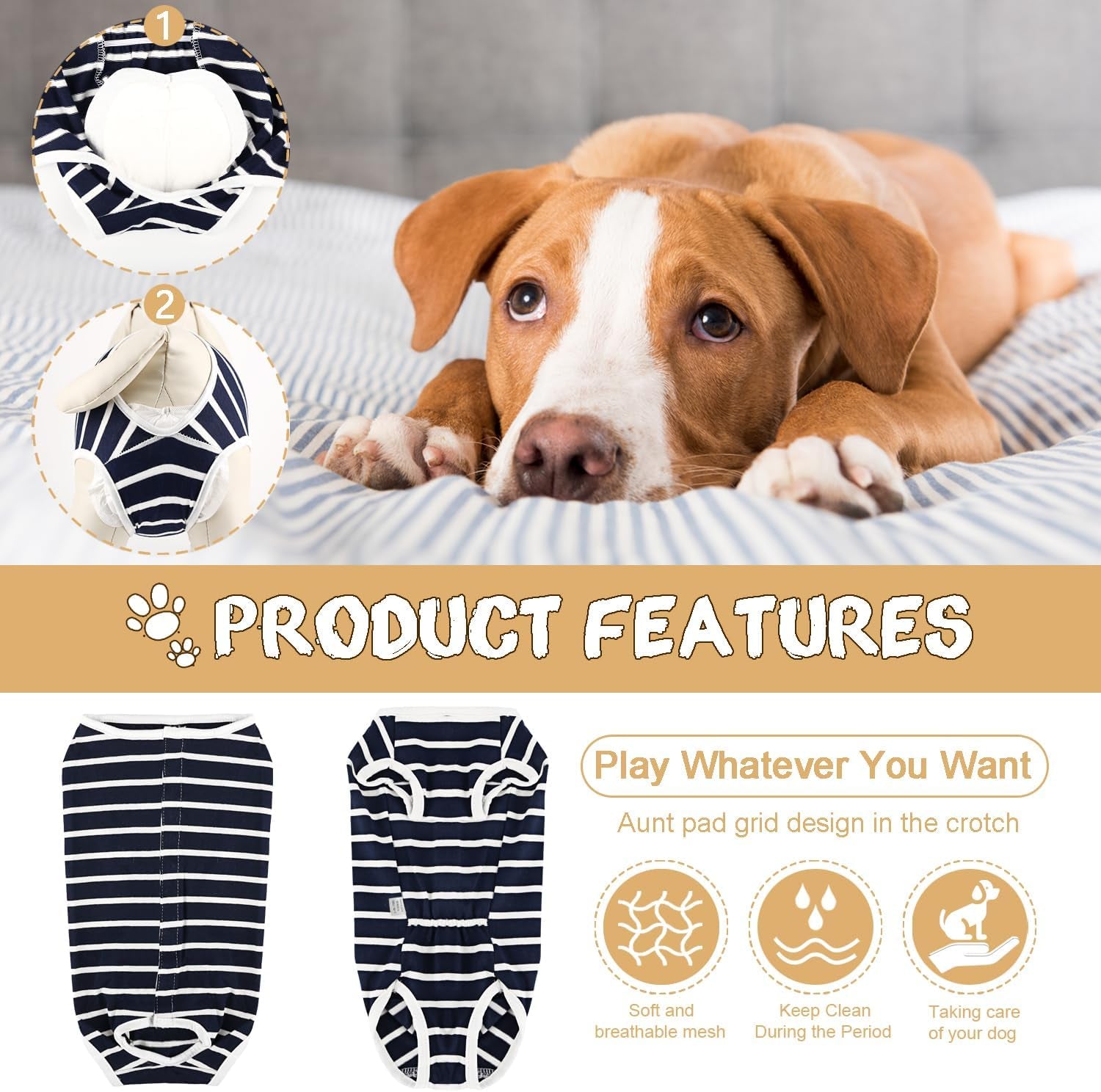 Dog Diapers Sanitary Panties Physiological Period Shirts Surgical Recovery Suits for Male and Female Dogs, Blue/Small